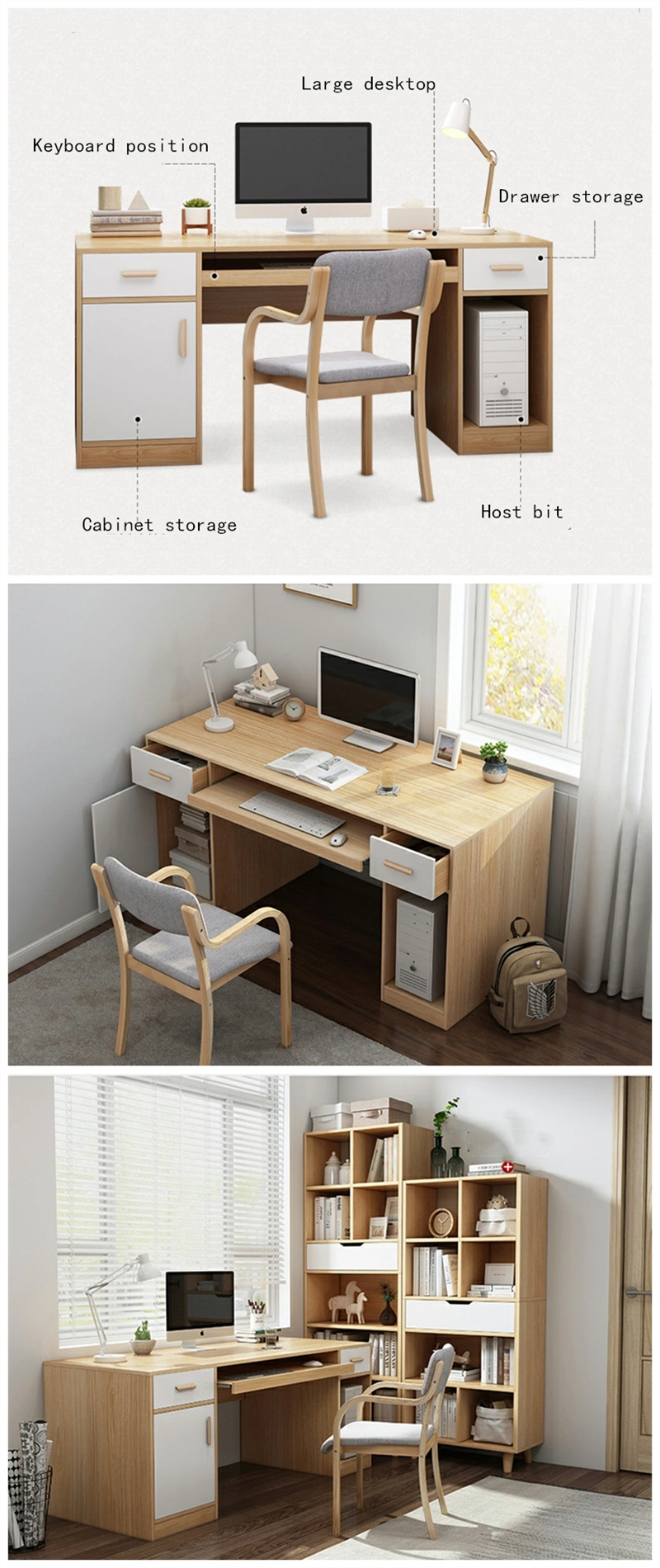 Kids Young Adult Solid Wooden Home Office Furniture Set Drawing Computer Desk Study Table