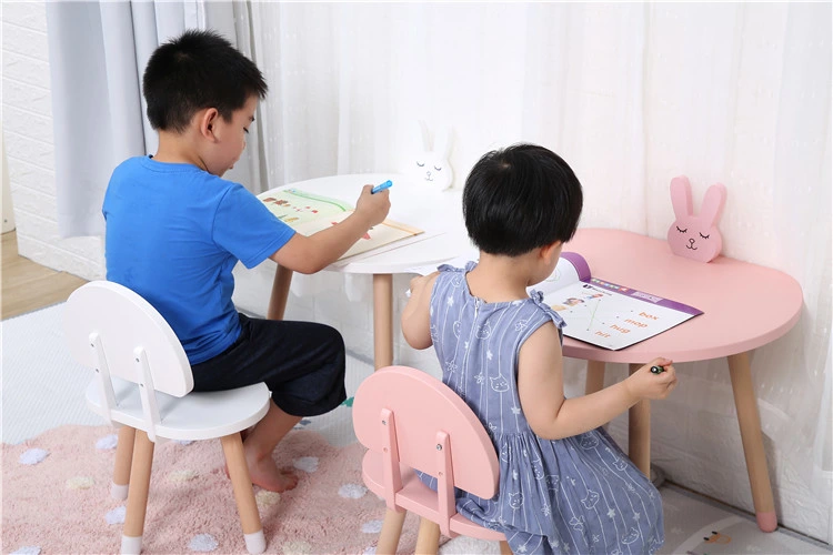 Wooden Kids Table and Chair Cartoon Mushroom Shape Kindergarten Children Study Desk Set