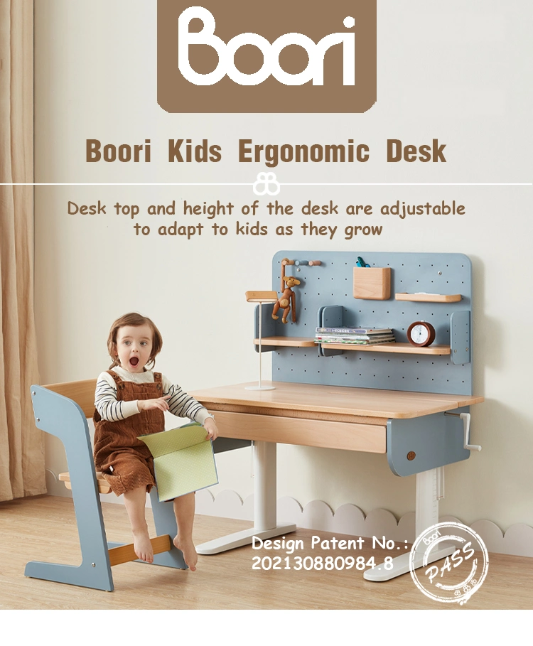 Boori Nordic Wood Adjustable Student Writing Kids Study Desk Tables with Bookshelf