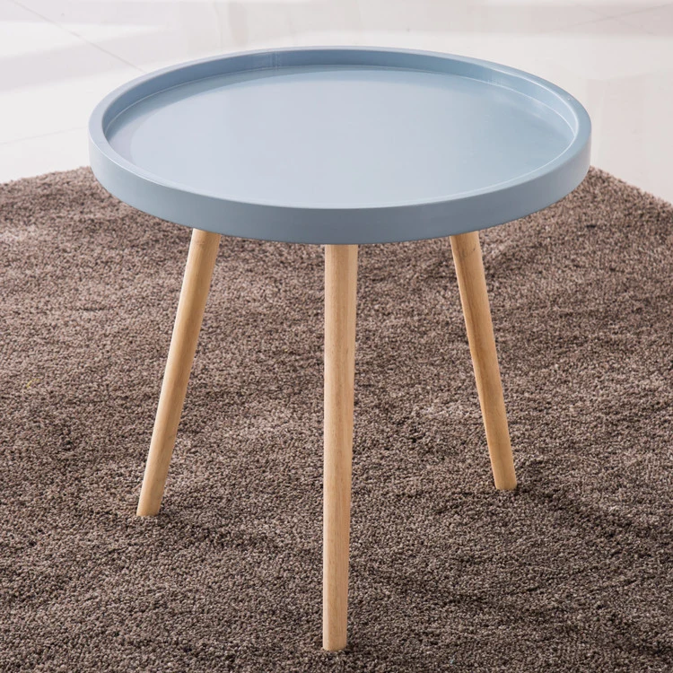 Wholesale Modern Furniture Plastic Round Side Table with Beech Wood Legs 50*50cm