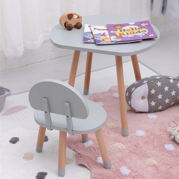 Wooden Kids Table and Chair Cartoon Mushroom Shape Kindergarten Children Study Desk Set